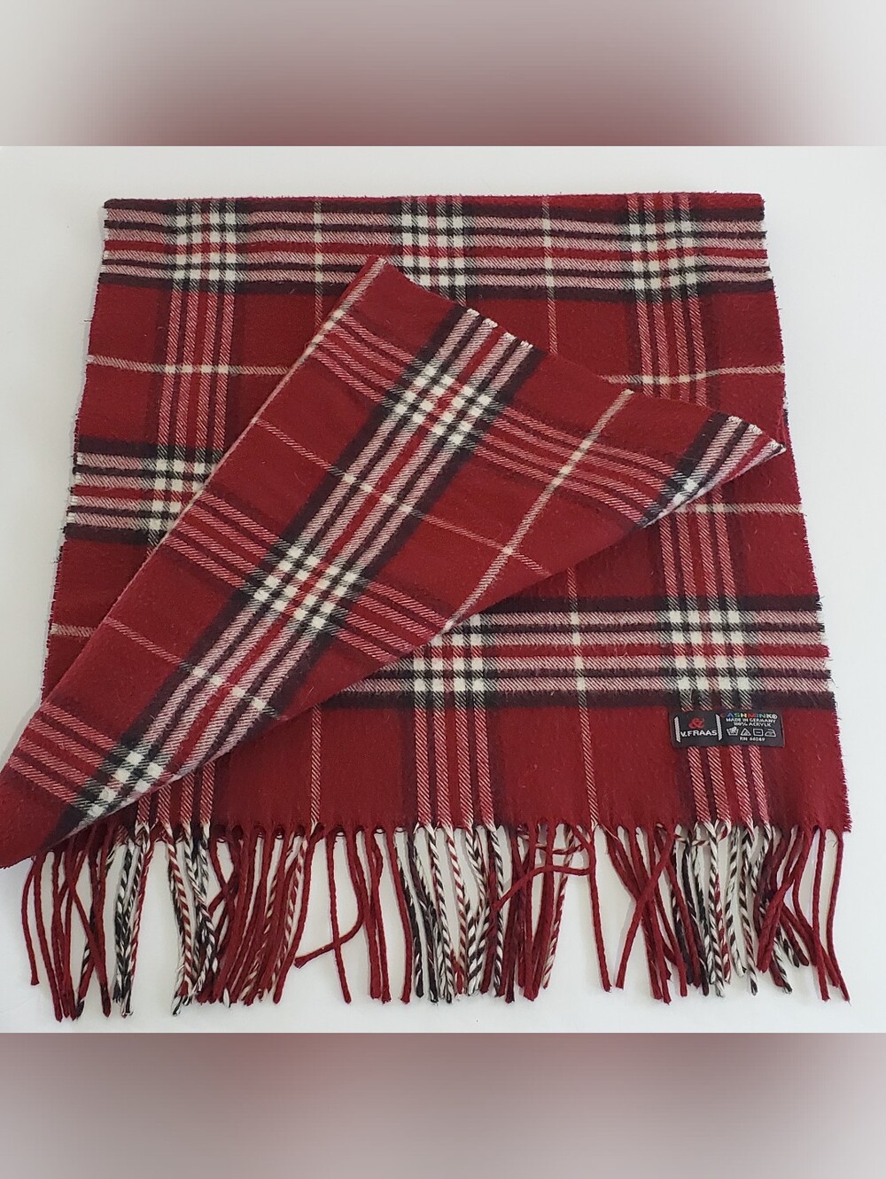 V. Fraas Burgundy Plaid PatternUnisex German Acrylic Scarf 68x15"